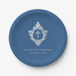 Jongen Bevestiging Klassiek Blauw Vintage Kruis Wa Papieren Bordje