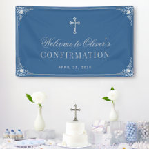 Jongen Bevestiging Klassiek Blauw Vintage Nepochte