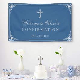 Jongen Bevestiging Klassiek Blauw Vintage Nepochte Spandoek