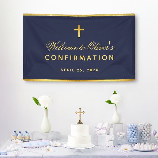Jongen Bevestiging Navy Blue Faux Gold Cross Welko Spandoek