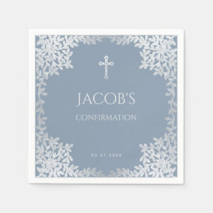 Jongen Bevestiging Stof Blauw Elegante Zilveren Bl Servet