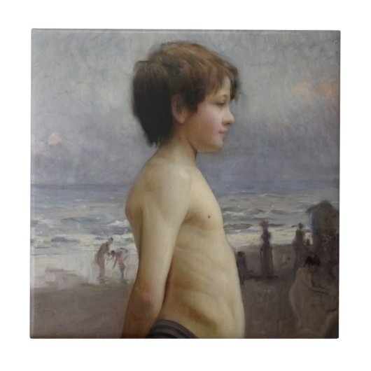 Jongen bij de Beach (door Jules Bastien-Lepage) Tegeltje (Voorkant)