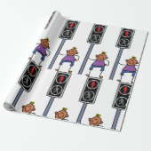 Jongen bij voetgangersoversteekplaats met rood sto cadeaupapier (Uitgerold)