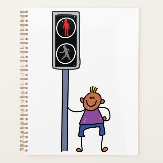 Jongen bij voetgangersoversteekplaats met rood sto planner (Voorkant)