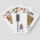Jongen bij voetgangersoversteekplaats met rood sto pokerkaarten (Achterkant)