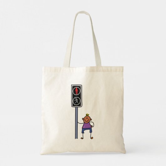 Jongen bij voetgangersoversteekplaats met rood sto tote bag (Achterkant)