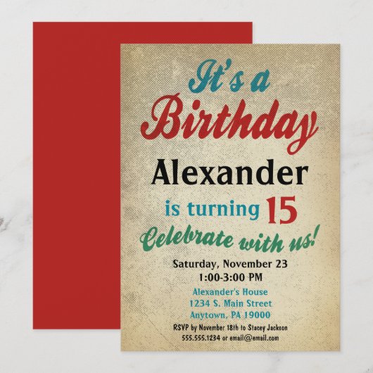Jongen Birthday Invitation Teen Tween Kinder Elke  Kaart (Voorkant / Achterkant)