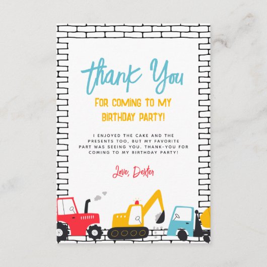 Jongen Birthday Party Bedankkaart (Voorkant)