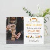 Jongen Birthday Party Foto bouwwagens Kaart (Staand voorkant)