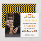 Jongen Birthday Party Foto bouwwagens Kaart (Voorkant / Achterkant)