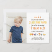 Jongen Birthday Party Foto bouwwagens Kaart (Voorkant)
