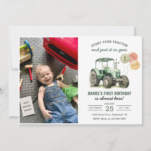 Jongen Birthday Party Foto bouwwagens Kaart (Voorkant)