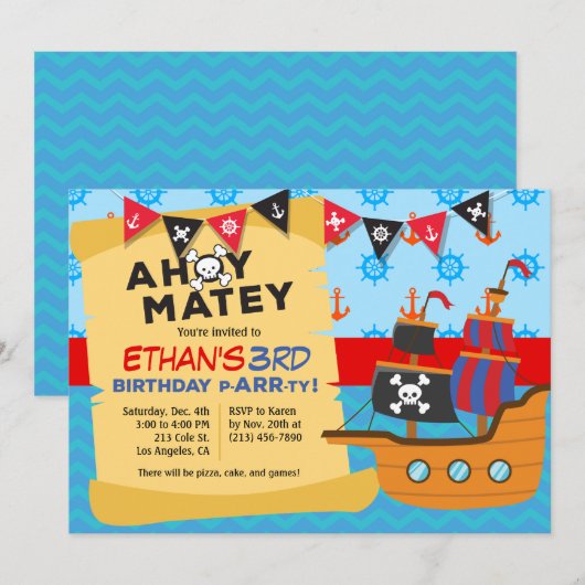 Jongen: Birthday Party Invitation Kaart (Voorkant / Achterkant)