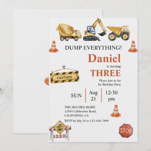 Jongen Birthday Party Kaart (Voorkant / Achterkant)