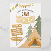 Jongen Birthday Party Shiny Camping Outdoor Advent Folie Uitnodiging (Voorkant)