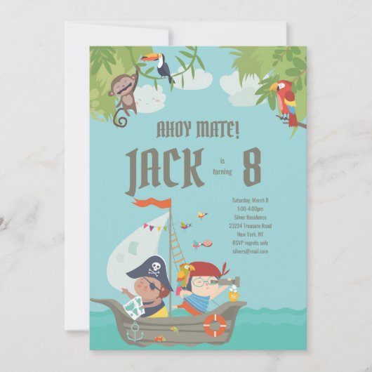 Jongen Birthday - Pirate Invitation Kaart (Voorkant)