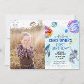 Jongen blauw Astronaut Space verjaardagsfeestje Kaart (Voorkant)