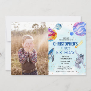 Jongen blauw Astronaut Space verjaardagsfeestje Kaart