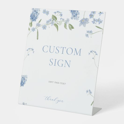 Jongen Blauw Baby in Bloom Baby shower Aangepast t Reclamebord Met Voetstuk (Voorkant)