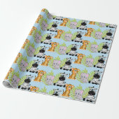 Jongen Blauw Baby shower Schattige Safari Oerwoud  Cadeaupapier (Uitgerold)