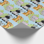 Jongen Blauw Baby shower Schattige Safari Oerwoud  Cadeaupapier (Hoek)