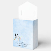 Jongen blauw baby shower van witte ooievaar bedankdoosjes (Geopend)