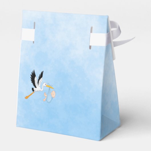 Jongen blauw baby shower van witte ooievaar bedankdoosjes (Achterkant)