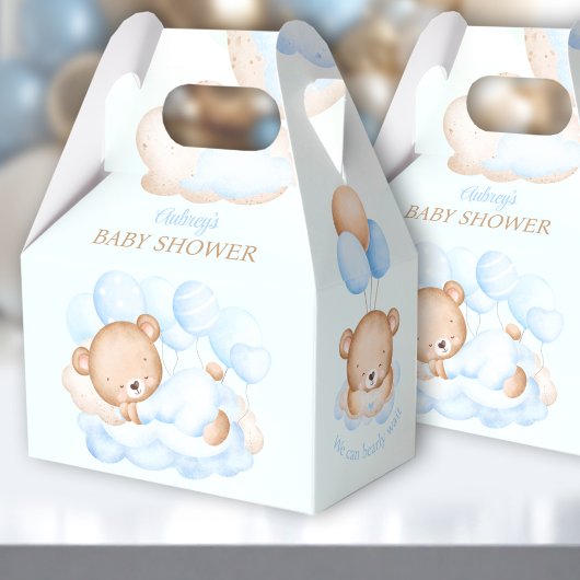 Jongen Blauw Beige Beer Baby shower Favor Box Bedankdoosjes