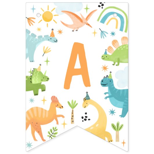 Jongen Blauw Dinosaurus Verjaardagsfeestje Vlaggetjes (Tweede vlag)