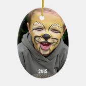 Jongen Blauw en bruin Castle Dot Stripes Foto op T Keramisch Ornament (Voorkant)