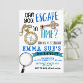 Jongen blauw en grijs Escape Room Birthday Kaart (Staand voorkant)