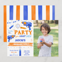 Jongen Blauw en Sinaasappel Dart Pistool Foto Kaart