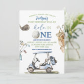 Jongen Blauw Golfgat in Één Openluchtverjaardag Kaart (Staand voorkant)