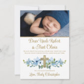 Jongen Blauw Goud Kruis Foto Godparent Kaart (Voorkant)