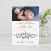 Jongen Blauw Goud Kruis Foto Godparent Kaart (Staand voorkant)