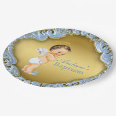 Jongen Blauw Gouden Engel Doop Doop Doop Papieren Bordje (Gekanteld)