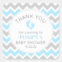 Jongen blauw grijs baby shower dank u voor sticker