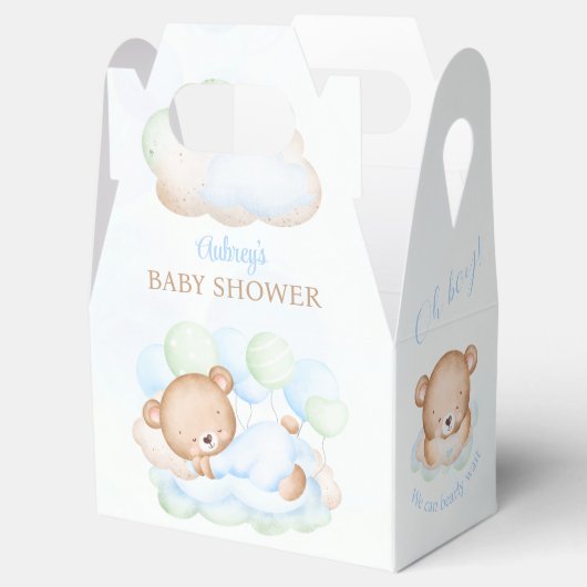 Jongen Blauw Groen Beer Baby shower Favor Box Bedankdoosjes (Geopend)