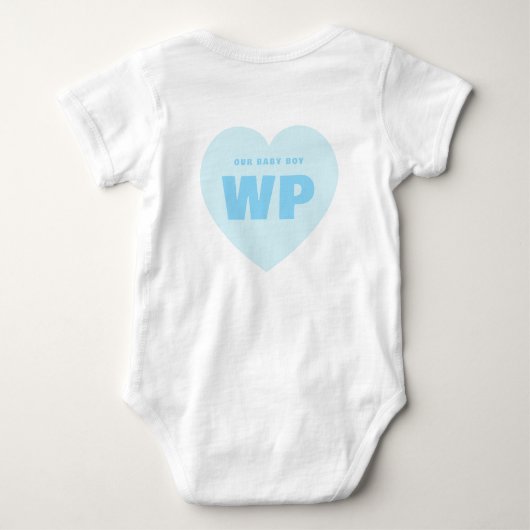 Jongen Blauw Hart Monogram Baby Uitrusting Op Maat Romper (Achterkant)