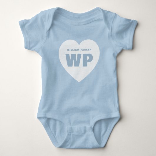 Jongen Blauw Hart Monogram Nieuwe Blauwe Babyuitje Romper (Voorkant)