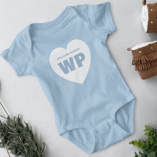 Jongen Blauw Hart Monogram Nieuwe Blauwe Uitrustin Romper