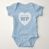 Jongen Blauw Hart Monogram Nieuwe Blauwe Uitrustin Romper (Voorkant)