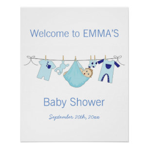 Jongen Blauw illustratie Baby shower Party Welkom Perfect Poster