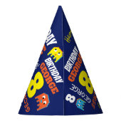 Jongen blauw kleurrijke 8e gamer verjaardag feesthoedjes (Achterkant)