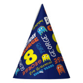 Jongen blauw kleurrijke 8e gamer verjaardag feesthoedjes (Links)