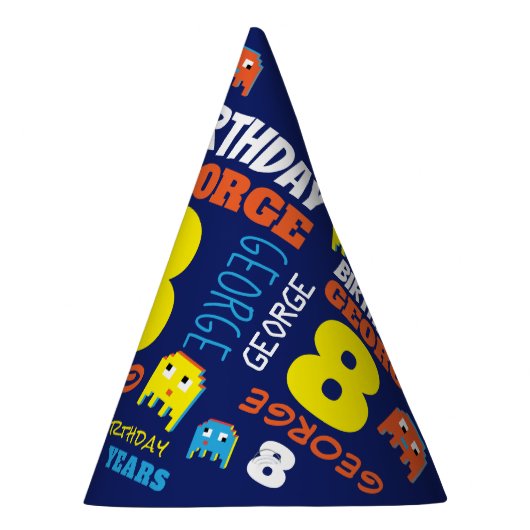 Jongen blauw kleurrijke 8e gamer verjaardag feesthoedjes (Rechts)