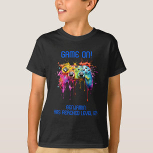 Jongen Blauw Niveau Omhoog Videospelletje T-shirt