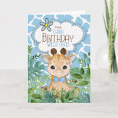 Jongen blauw Oerwoud Giraffe Theme 3rd Birthday Kaart (Voorkant)