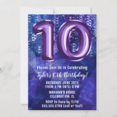 Jongen Blauw Paarse 10e Verjaardag Kaart (Voorkant)