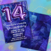 Jongen Blauw Paarse 14e Verjaardag Kaart